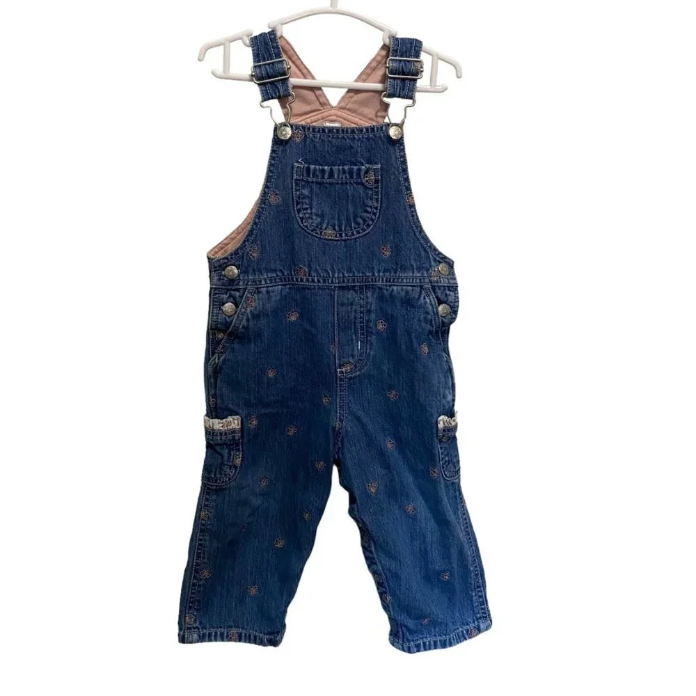 Carter's Baby 18 Months‎ Floral Embroidered Ruffled Pockets Overalls Denim Jeans